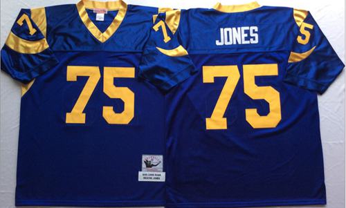 Mitchell And Ness Rams #75 Deacon Jones Blue Throwback Stitched NFL Jersey